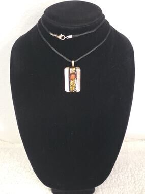 Murano Style Dichroic Glass Pendant Necklace Gold Red Silver Black Satin Cord